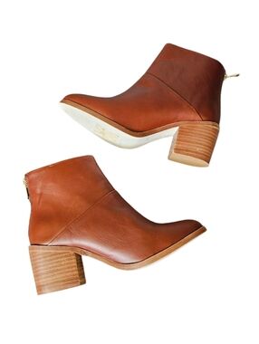 Nisolo Cognac Brown Leather Stacked Heel Ankle Boots Size 7.5